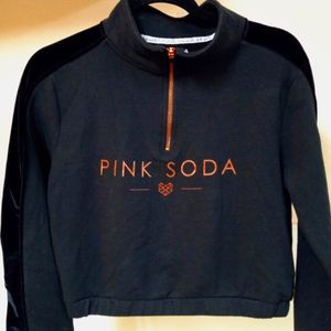 S PINK SODA BLACK VELVET SLEEVE ACCENTS CROPPED SWEATER